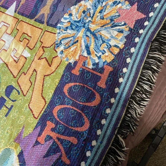 VTG Tapestry Blanket Woven Throw Cheer Fringe 45”x53”Cheerleading Cottagecore - Picture 6 of 7